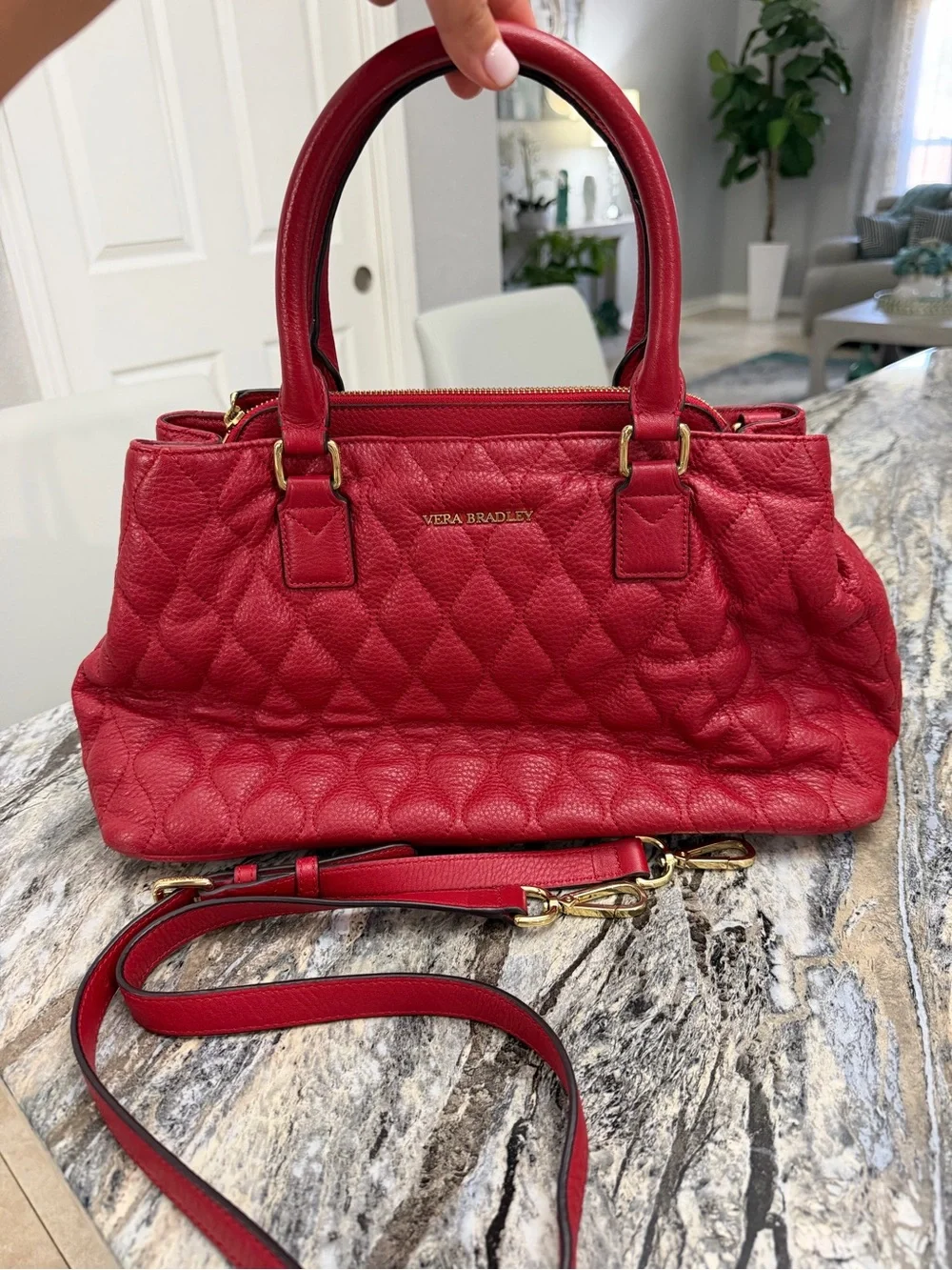 Vera Bradley Quilted Red Satchel with Gold Hardware